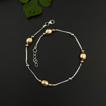 Rose Gold Beads & Silver Anklet